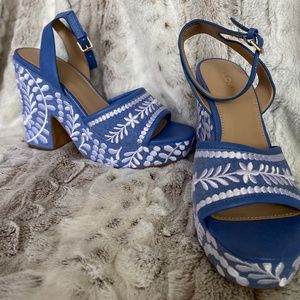 Blue/White Beautiful Summer Block Wedges